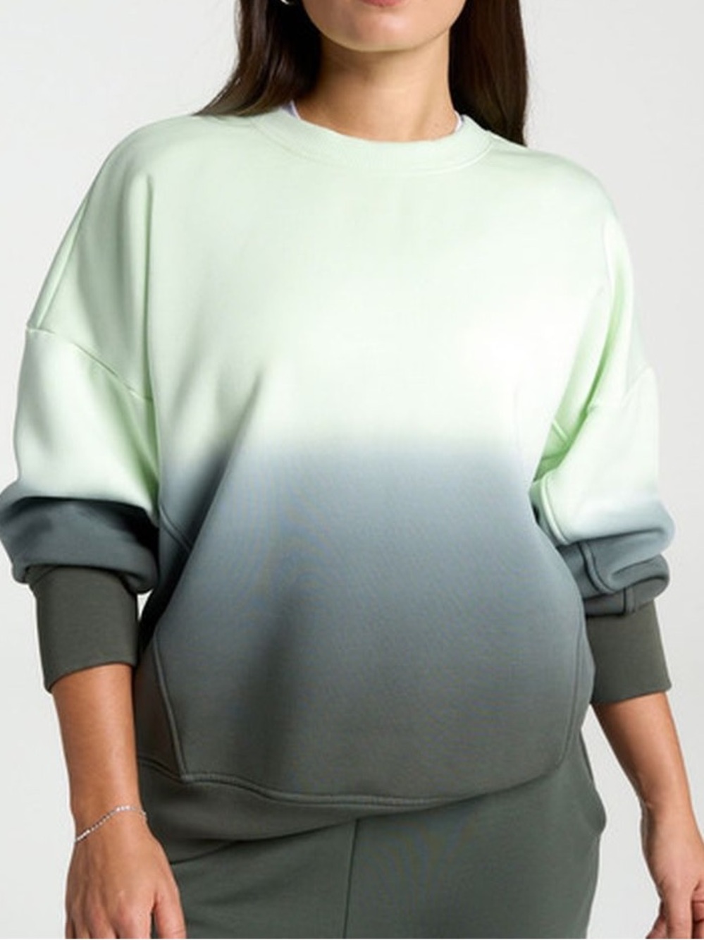 CALIA Soft Scuba Fleece Crewneck Sweatshirt – Green Dip Dye – NWT